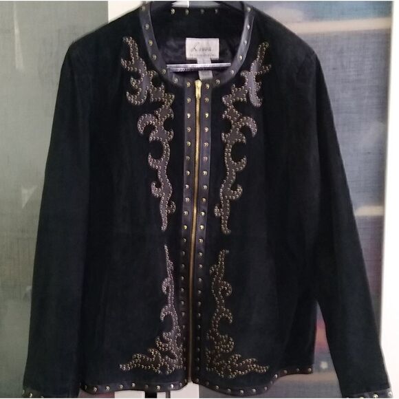 Luis Dell'Olio XL wearable art black suede jacket - Picture 7 of 9